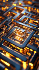 Fototapete - Delve into an intricate labyrinth of abstract fractals, where glowing edges reflect light against deep shadows, creating an infinite, captivating journey through a world of complex patterns and depth