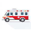 © Aisyaqilumar - A side view of an ambulance with a red and white color scheme, emergency lights on top, and a medical symbol on the side.