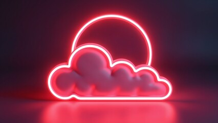 Aufkleber - 3d render, abstract cloud illuminated with neon light ring on dark night sky. Glowing geometric shape, background