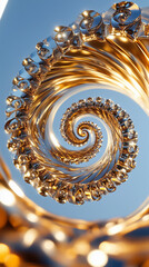 Poster - An expansive metallic spiral weaves through space, reflecting brilliant light as it unfurls