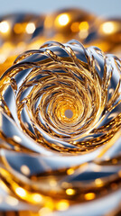 Fototapete - A complex fractal pattern spirals into infinity, showcasing an exquisite metallic texture that catches and reflects light, creating a stunning visual display of gold and silver hues