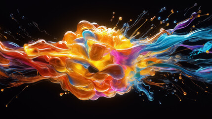 Fototapete - Vibrant colors swirl and dance to create an abstract representation of an AI network. The intricate flows evoke a brain-like structure, symbolizing movement and connectivity in a digital realm