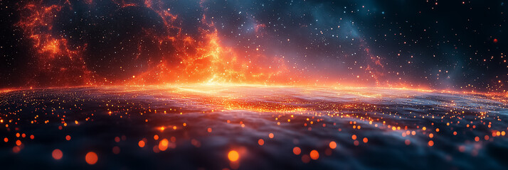 Poster - This captivating spherical structure showcases a data matrix, alive with vibrant patterns that continuously shift and change, creating a mesmerizing visual experience at the edge of the cosmos