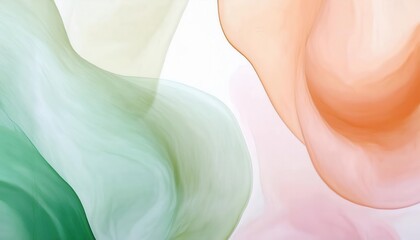 Poster - soft abstract fluid waves in pastel green, peach, and pink tones. modern minimalist background for design and branding

