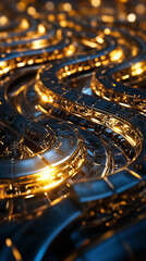 Fototapete - Journey through a mesmerizing labyrinth of fractals adorned with glowing edges and deep shadows, evoking an endless sense of exploration and wonder