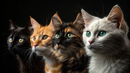 Naklejka na meble Four Cats with Striking Eye Colors in Unity: Black and white cats