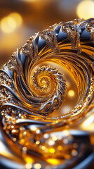 Poster - Delicate reflections shimmer off a striking fractal spiral that winds infinitely. The metallic textures play with light, inviting exploration into a world of intricate beauty