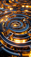 Poster - An intricate labyrinth of fractals unfolds, with glowing edges illuminating pathways amidst deep shadows, evoking a mesmerizing sense of infinity and exploration