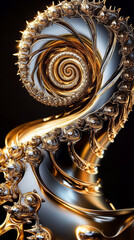 Poster - An elaborate spiral twists infinitely, adorned with a gleaming metallic texture that catches the light, creating a stunning display of fractal beauty and depth