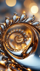 Poster - A captivating spiral emerges with a glossy metallic surface, catching glimmers of light. The infinite pattern draws the viewer into an enchanting world of depth and detail