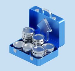 Poster - 3d rendering of briefcase with money and growth arrow. simple 3d illustration for business and finance