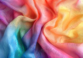 Poster - Vibrant silk fabric swirling with rainbow gradient, creating dynamic wavy texture for creative fashion and design applications