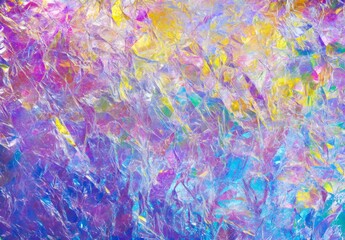 Aufkleber - Crumpled holographic cellophane creating colorful abstract background with vibrant reflections