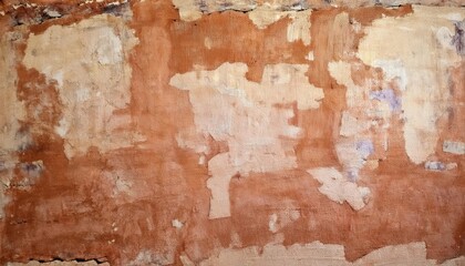 Poster - aged peeling plaster wall texture with earthy ochre and terracotta tones, rustic weathered surface for vintage background