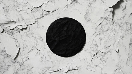Poster - A simple black circle in the middle of a textured white canvas.