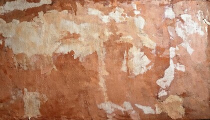 Poster - aged peeling plaster wall texture with earthy ochre and terracotta tones, rustic weathered surface for vintage background