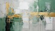 © Arthur - modern abstract oil painting with textured gold accents on green and white background, luxury wall art for elegant interiors