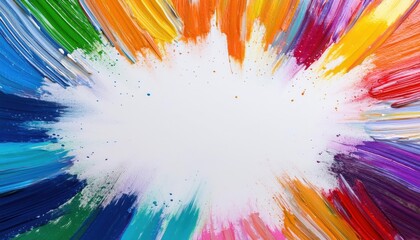 Poster -  vibrant abstract paint splash explosion with colorful brush strokes on white background, perfect for creative design