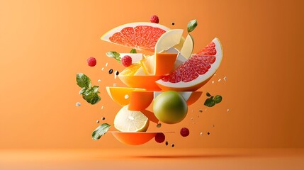 Poster - Visually striking conceptual fruit design featuring geometric patterns and shapes created to represent the idea of maximized nutritional benefits in a modern abstract style