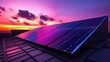 © stock.finder - Solar panels on rooftop at sunset with vibrant sky