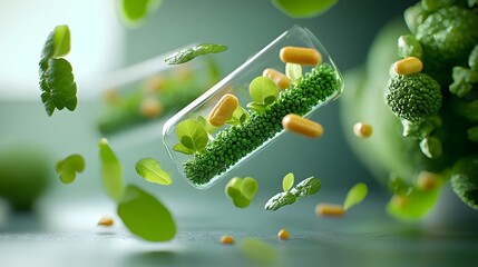 Poster - Transparent plants showcasing their intricate cellular mechanics enhanced by advanced biotechnology  This digital visualization explores the fascinating interplay between nature and technology