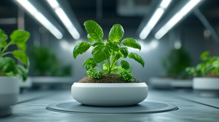 Poster - Thriving Futuristic Farm of Genetically Modified Plants Thriving in a Controlled Environment with Advanced Technology and Sustainable Practices