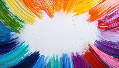 Poster -  vibrant abstract paint splash explosion with colorful brush strokes on white background, perfect for creative design