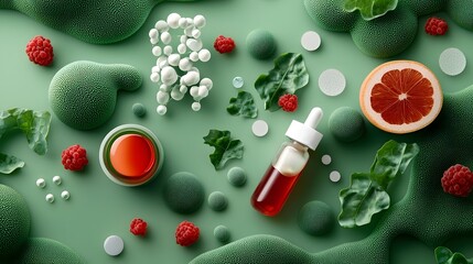 Poster - sustainable nanomaterials derived from natural plant based components showcasing a vibrant color pal