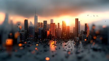 Poster - Stunning futuristic digital cityscape with cascading data flows holographic interfaces and a sweeping panoramic vista of an advanced technological metropolis  Towering skyscrapers