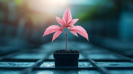 Poster - Striking and visually captivating image of a plant with its DNA patterns illuminated and made visible under ultraviolet light evoking a futuristic scientific and bionic aesthetic