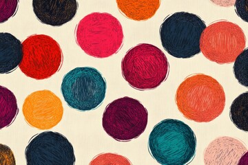 Poster - Seamless pattern featuring colorful scribbled circles on a light beige background, creating a vibrant and modern design