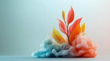 Poster - Mesmerizing Multicolored Liquid Filled Plant Conceptual Organic Growth Artwork showcasing a captivating and vibrant botanical design with fluid changing stems that evolve in color as the plant grows