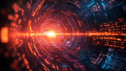 Poster - Abstract digital tunnel with glowing light.