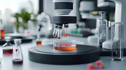 Poster - Innovative microfluidic platforms utilizing plant derived nanomaterials for cutting edge point of care diagnostic applications showcasing intricate lab equipment