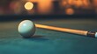 © HPMP Studio - Cue Ball on Green Felt with Cue Aiming for the Shot