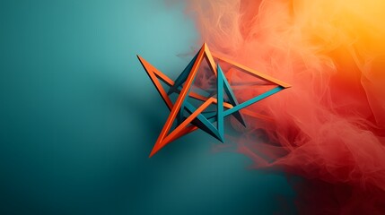 Poster - Glowing neon wireframe structures and abstract geometric shapes with dynamic patterns of light and shadow creating a captivating minimalist and modernist aesthetic for graphic design