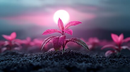 Poster - Glowing biotech crops gracefully illuminated in a serene landscape thriving in harmony with the cyclical movements of the moon