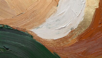 Poster - textured abstract oil painting with earthy brown, green, and white brushstrokes, perfect for background, wall art, and design

