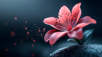 Poster - Futuristic lab grown flower with holographic glowing data patterns displayed across its vibrant translucent petals showcasing the intersection of nature and advanced technology