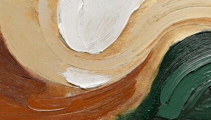Poster - textured abstract oil painting with earthy brown, green, and white brushstrokes, perfect for background, wall art, and design

