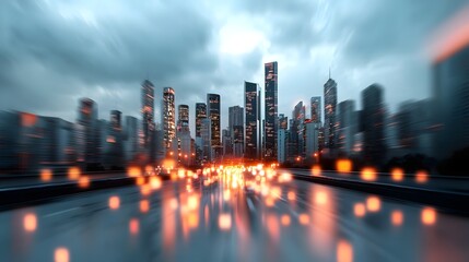 Poster - Futuristic Digital Cityscape with Cascading Data Flows and Holographic Interfaces Sweeping Panoramic Vista of Advanced Technological Metropolis with Luminous Neon Infused Data Streams