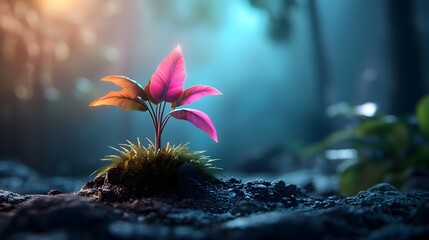 Poster - Futuristic biotech plants with vibrant glowing colors designed for imaginative and landscape compositions