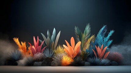 Poster - Futuristic biotech plants with vibrant glowing colors designed for captivating and imaginative landscapes  This conceptual