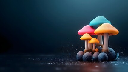 Aufkleber - Fascinating bioluminescent biotech mushrooms glowing in a mesmerizing array of vibrant colors against a dark mysterious backdrop showcasing the captivating intersection of nature science