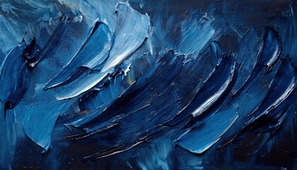 Aufkleber - dynamic abstract oil painting with blue and white brushstrokes, evoking ocean waves and movement, perfect for modern decor

