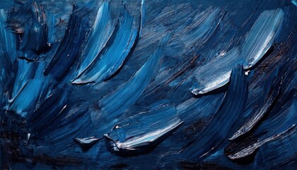 Aufkleber - dynamic abstract oil painting with blue and white brushstrokes, evoking ocean waves and movement, perfect for modern decor

