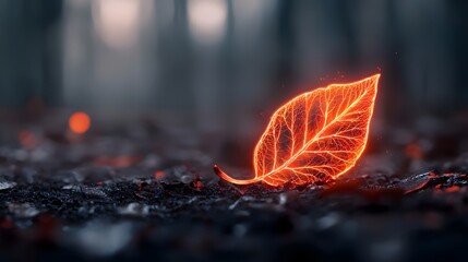 Poster - Digitally enhanced image of a glowing bio engineered leaf with luminescent veins resembling a neon like technological network  Concept of futuristic synthetic organic design