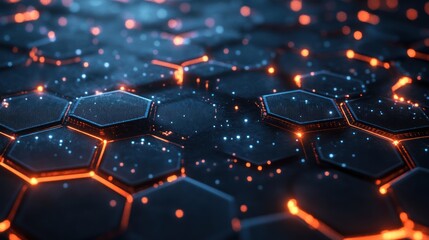 Poster - Abstract glowing hexagonal grid, futuristic technology background.