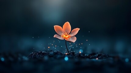 Poster - Stunning genetically engineered flower blooming with bioluminescent glowing petals that radiate a mesmerizing natural energy  This futuristic