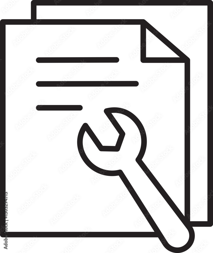 Document with a wrench icon line icon